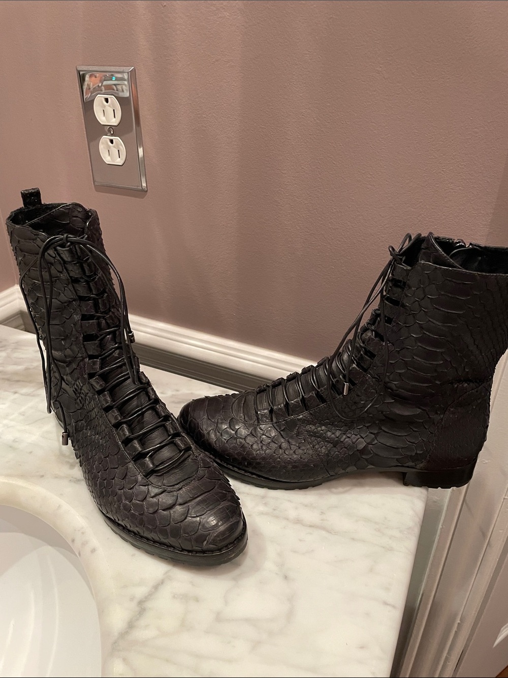 Alexandre Berman Python Black Lace-Up Ankle Boots - Women ( 36 1/2 )